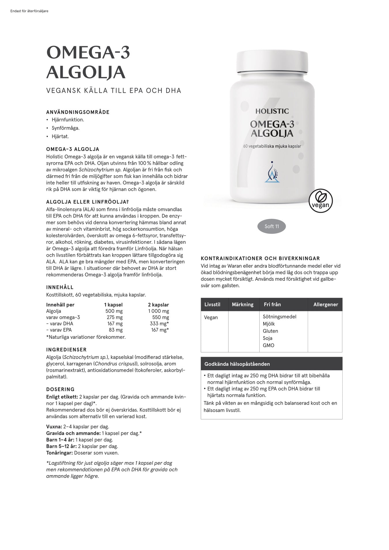 Omega-3 algolja, 60 kapslar