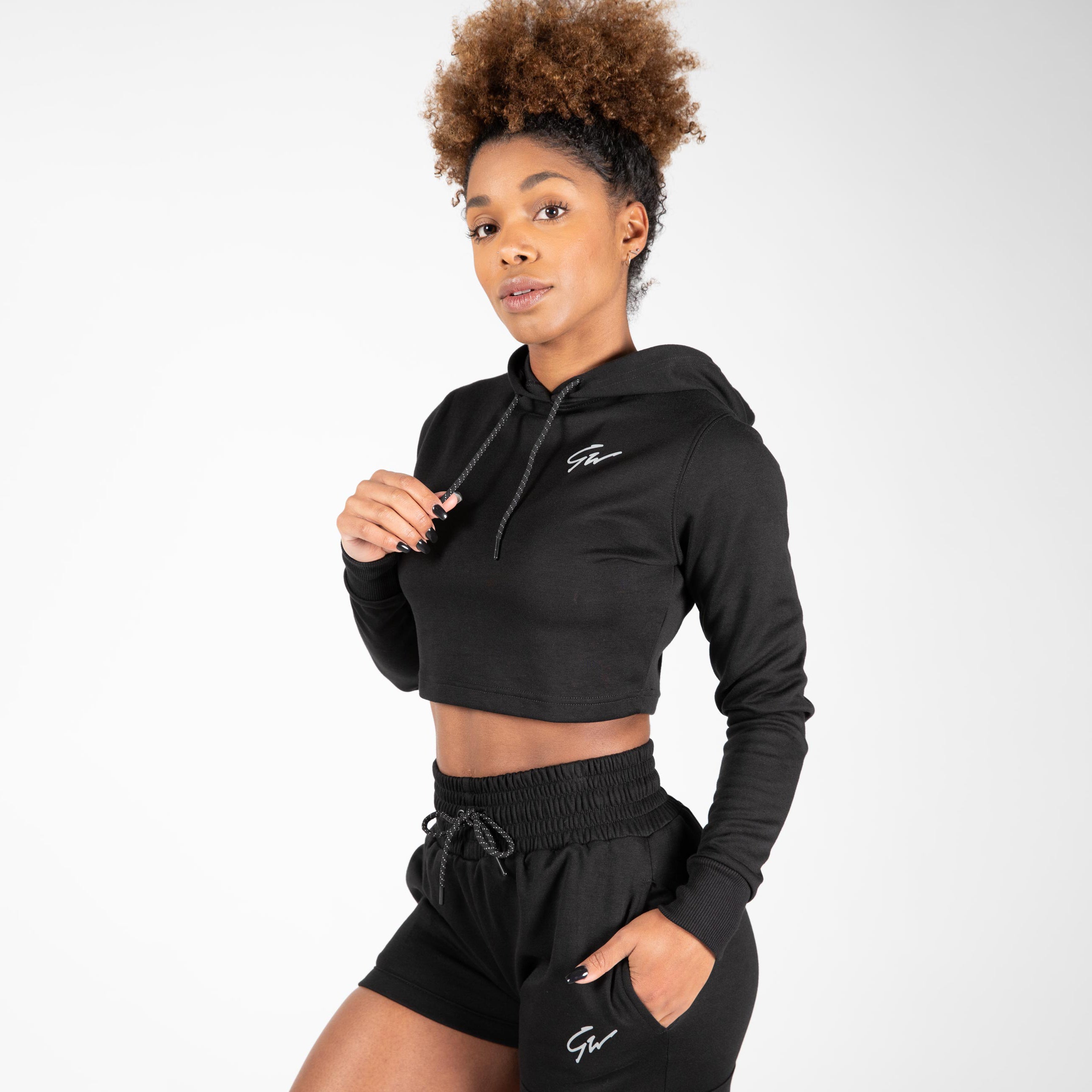 Pixley Crop Top Hoodie, black