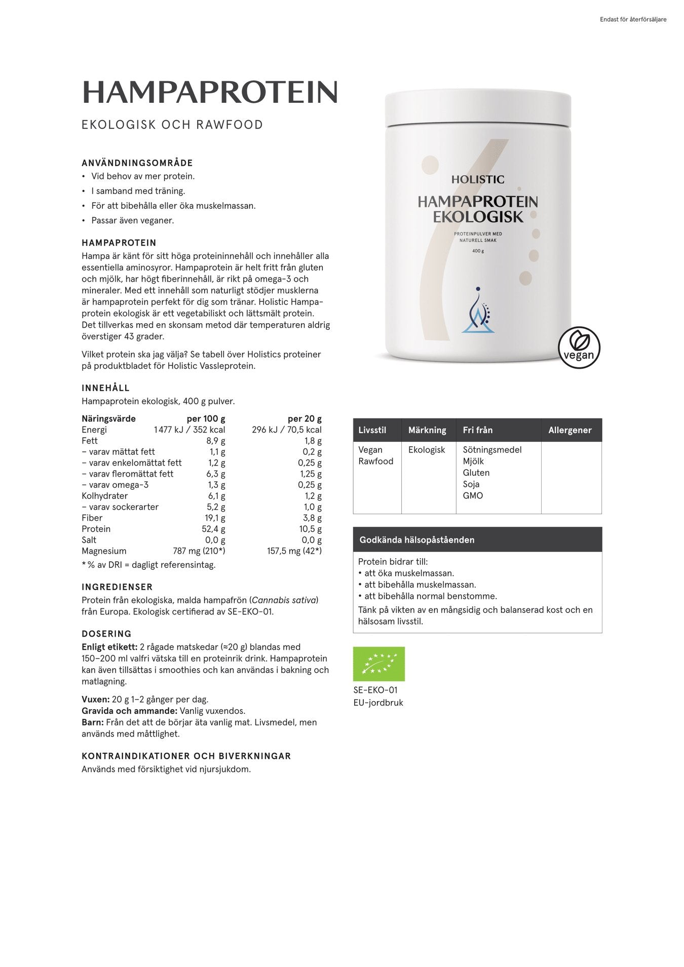 Hampaprotein ekologisk, 400 g