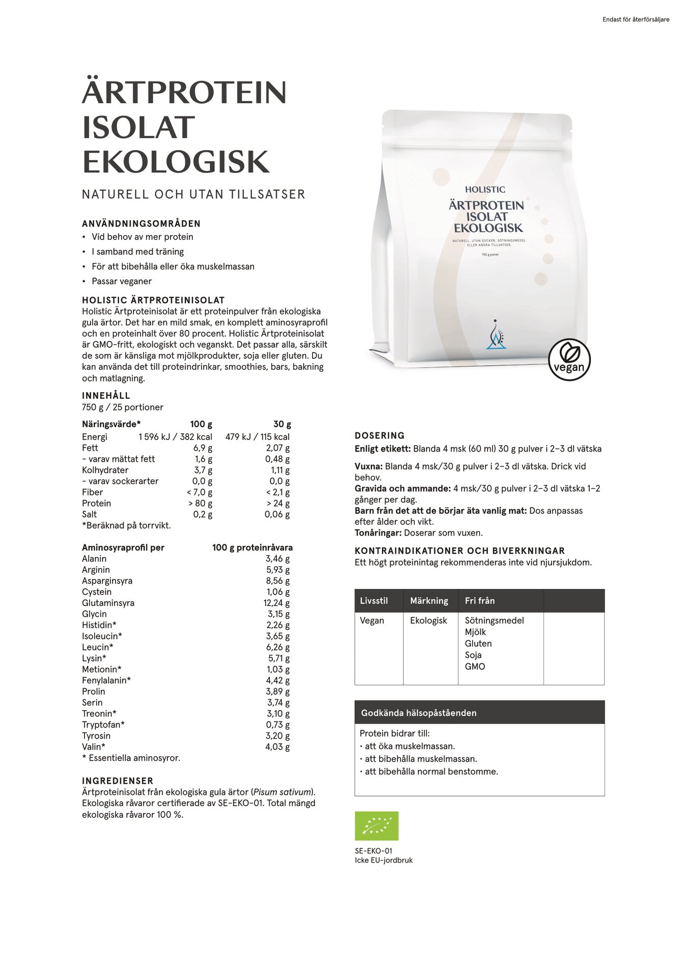 Ärtproteinisolat ekologisk, 750 g