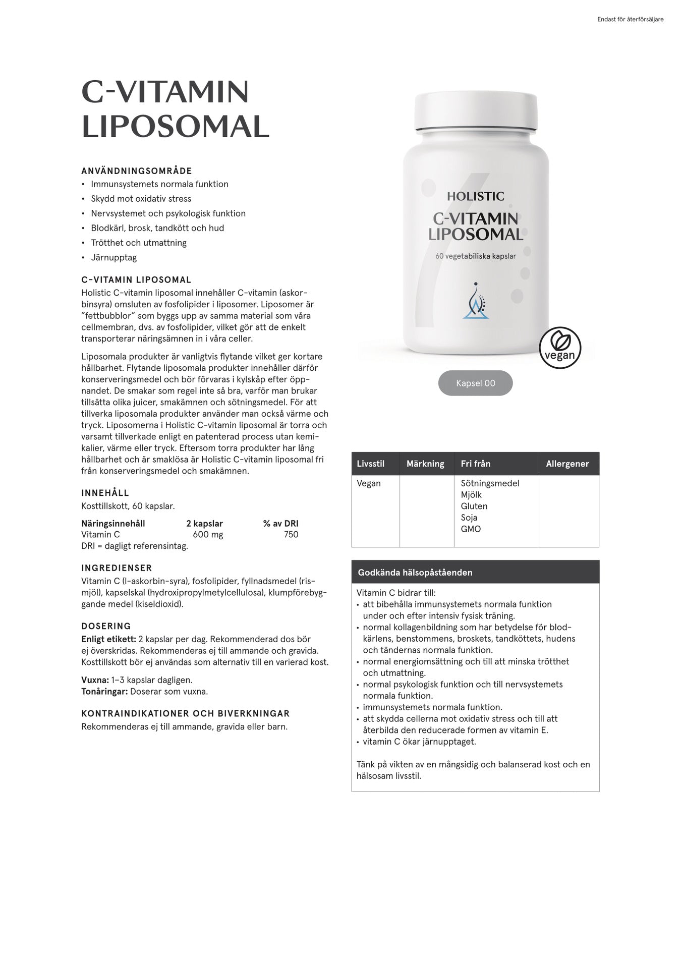 C-vitamin liposomal, 60 kapslar