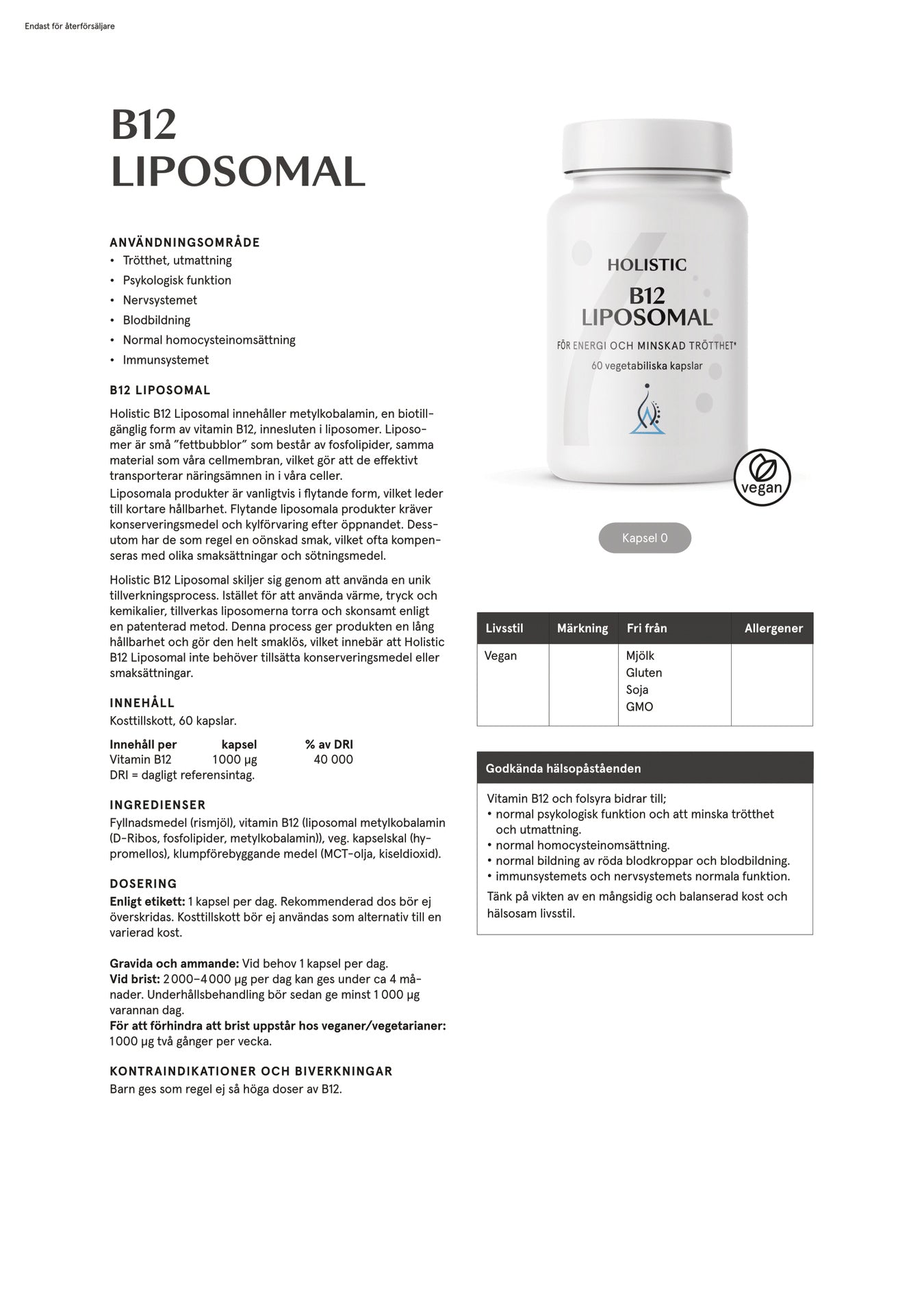 B12 liposomal, 60 kapslar