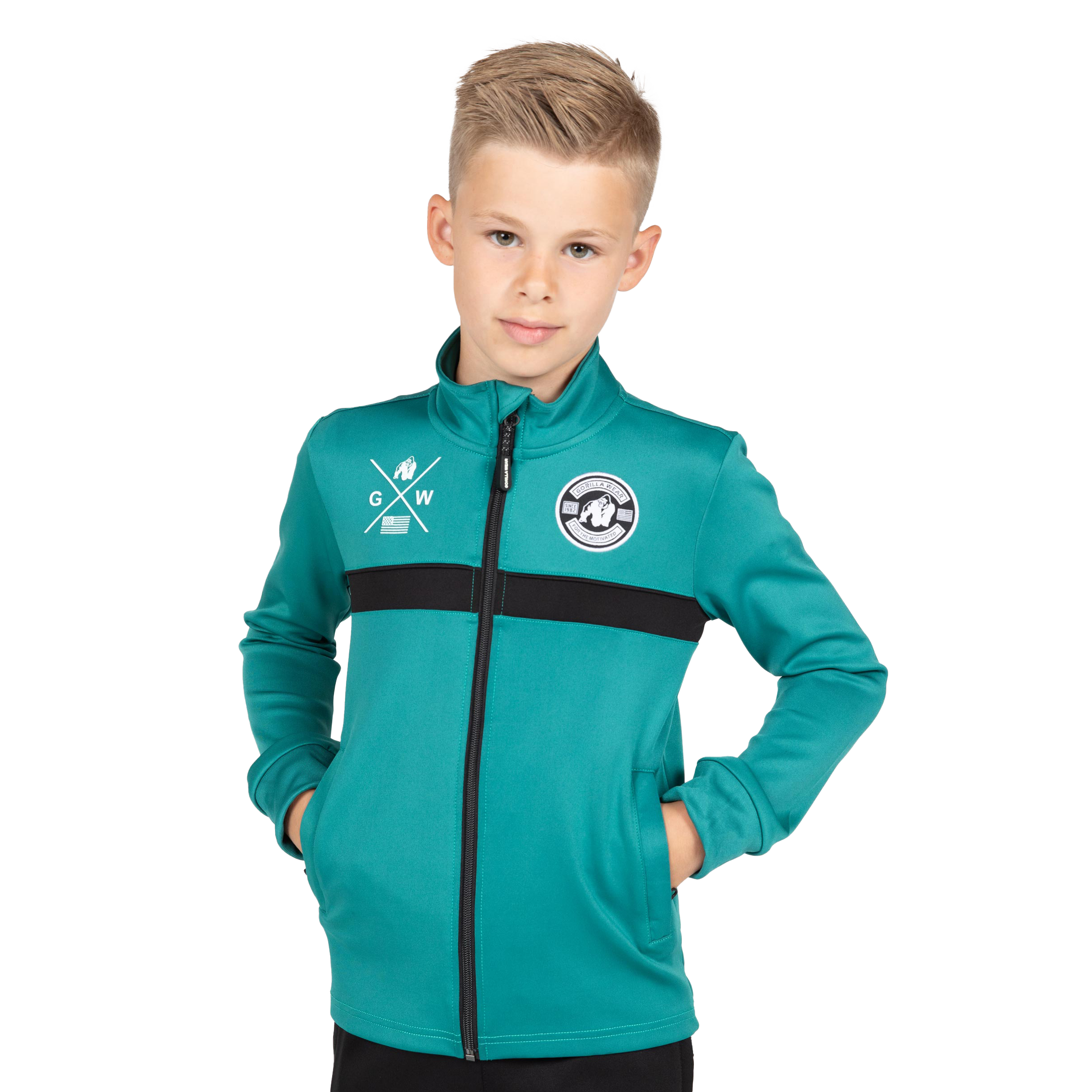 Vernon Kids Track Jacket, teal green