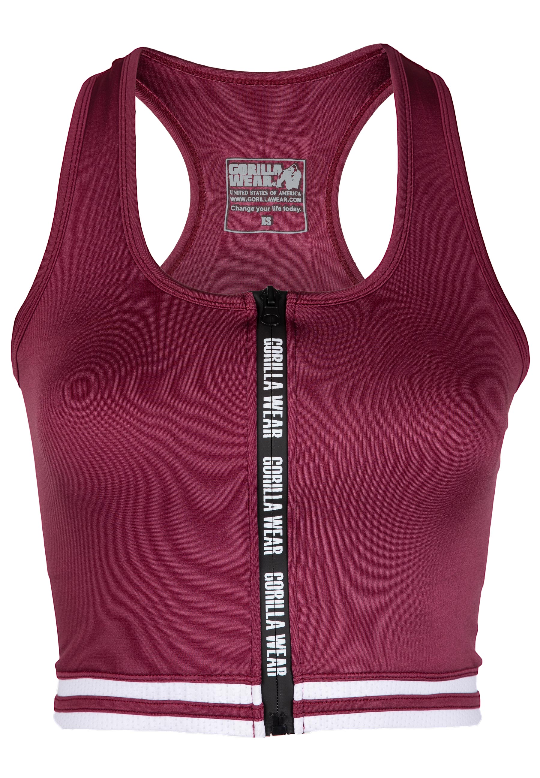 Mesa Zip Front Crop Top, burgundy red