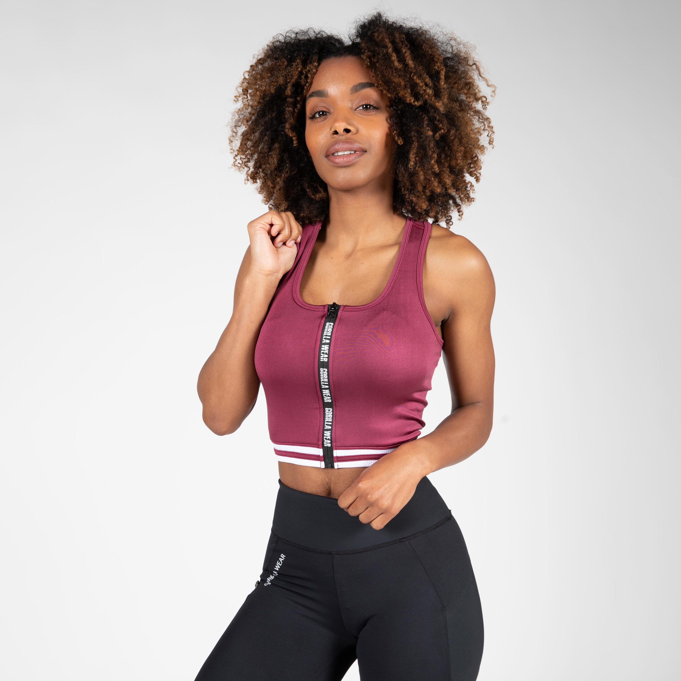 Mesa Zip Front Crop Top, burgundy red