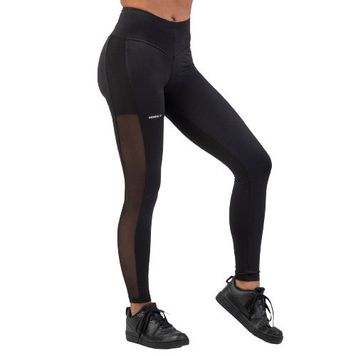 Black Mesh Design Leggings, black