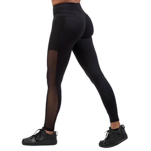 Black Mesh Design Leggings, black