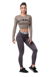 Long Sleeve Thumbhole Sporty Crop Top Mocha, mocha